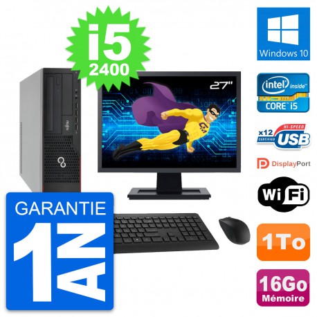 PC Fujitsu E910 DT Ecran 27" Intel i5-2400 RAM 16Go Disque 1To Windows 10 Wifi