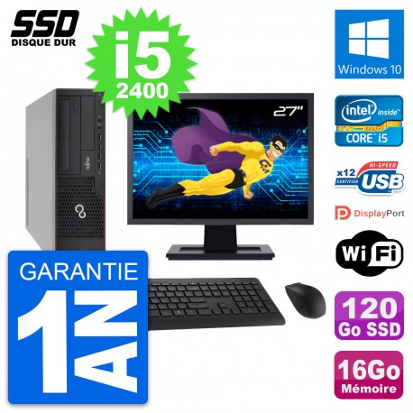 PC Fujitsu E910 DT Ecran 27" Intel i5-2400 RAM 16Go SSD 120Go Windows 10 Wifi