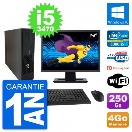 PC Fujitsu E910 DT Ecran 19" Intel i5-3470 RAM 4Go Disque 250Go Windows 10 Wifi