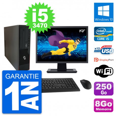 PC Fujitsu E910 DT Ecran 19" Intel i5-3470 RAM 8Go Disque 250Go Windows 10 Wifi