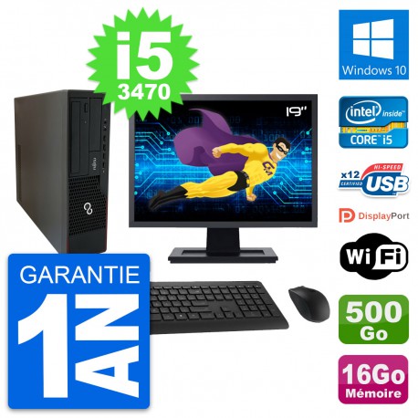 PC Fujitsu E910 DT Ecran 19" Intel i5-3470 RAM 16Go Disque 500Go Windows 10 Wifi