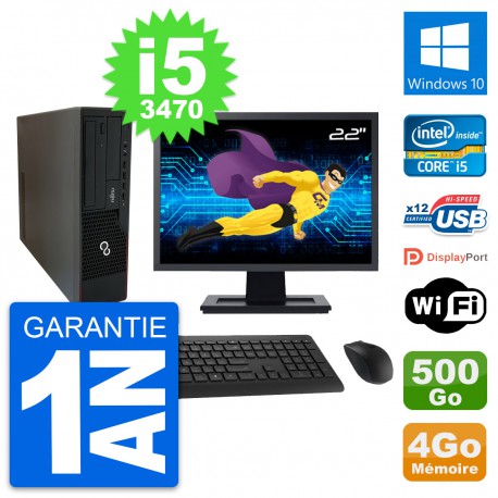 PC Fujitsu E910 DT Ecran 22" Intel i5-3470 RAM 4Go Disque 500Go Windows 10 Wifi