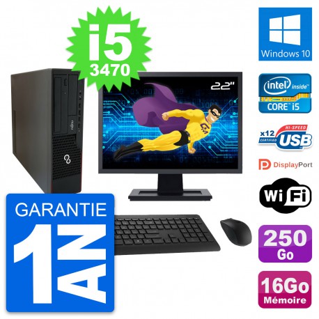 PC Fujitsu E910 DT Ecran 22" Intel i5-3470 RAM 16Go Disque 250Go Windows 10 Wifi