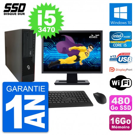 PC Fujitsu E910 DT Ecran 22" Intel i5-3470 RAM 16Go SSD 480Go Windows 10 Wifi