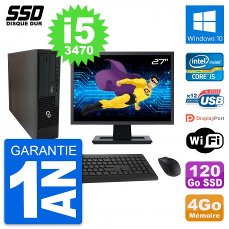 PC Fujitsu E910 DT Ecran 27" Intel i5-3470 RAM 4Go SSD 120Go Windows 10 Wifi