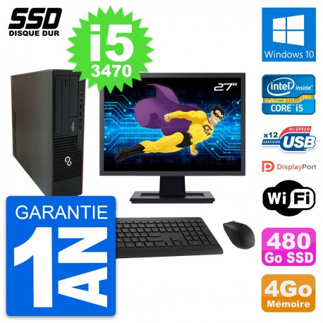 PC Fujitsu E910 DT Ecran 27" Intel i5-3470 RAM 4Go SSD 480Go Windows 10 Wifi