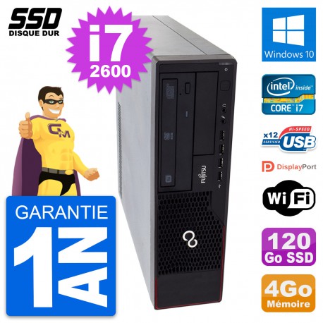 PC Fujitsu Esprimo E910 DT Intel Core i7-2600 RAM 4Go SSD 120Go Windows 10 Wifi