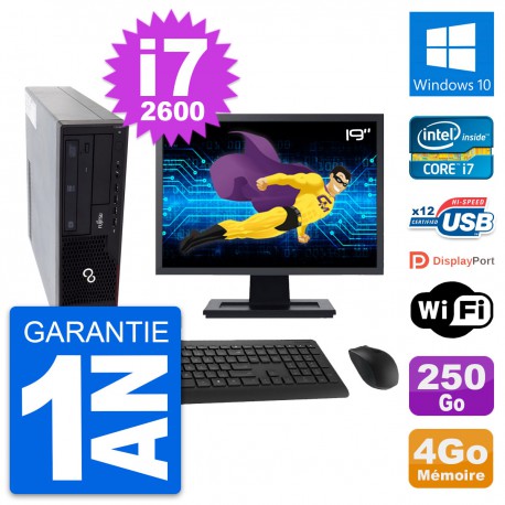 PC Fujitsu E910 DT Ecran 19" Intel i7-2600 RAM 4Go Disque 250Go Windows 10 Wifi