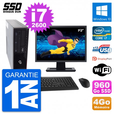 PC Fujitsu E910 DT Ecran 19" Intel i7-2600 RAM 4Go SSD 960Go Windows 10 Wifi