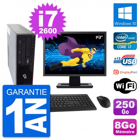 PC Fujitsu E910 DT Ecran 19" Intel i7-2600 RAM 8Go Disque 250Go Windows 10 Wifi