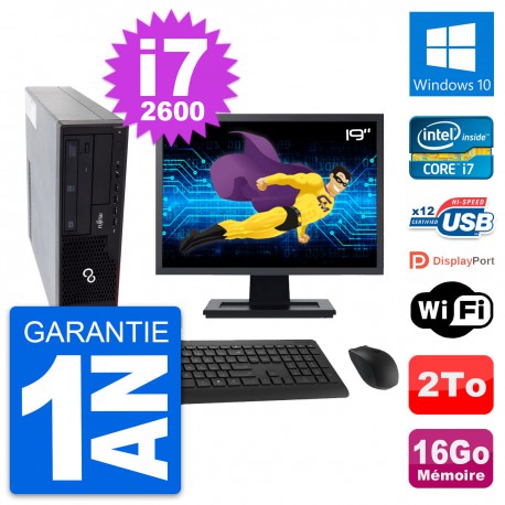 PC Fujitsu E910 DT Ecran 19" Intel i7-2600 RAM 16Go Disque 2To Windows 10 Wifi