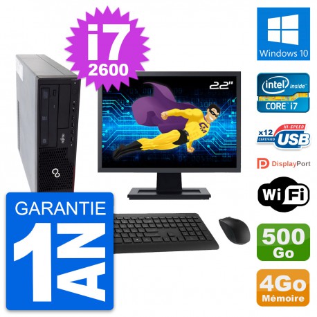PC Fujitsu E910 DT Ecran 22" Intel i7-2600 RAM 4Go Disque 500Go Windows 10 Wifi