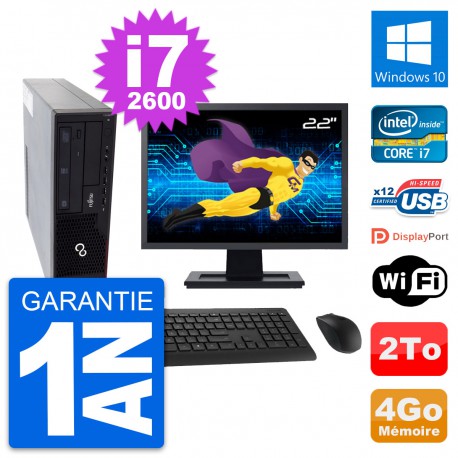 PC Fujitsu E910 DT Ecran 22" Intel i7-2600 RAM 4Go Disque 2To Windows 10 Wifi