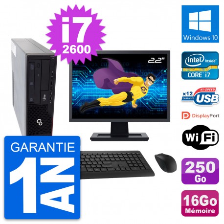 PC Fujitsu E910 DT Ecran 22" Intel i7-2600 RAM 16Go Disque 250Go Windows 10 Wifi
