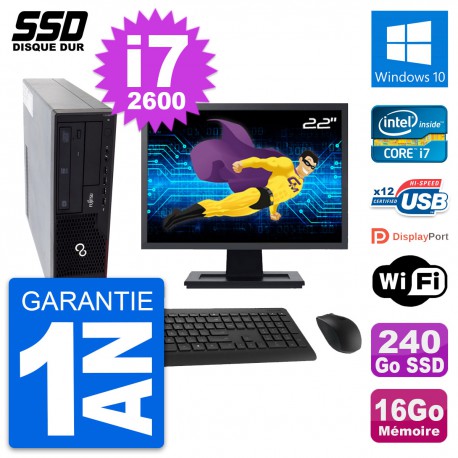 PC Fujitsu E910 DT Ecran 22" Intel i7-2600 RAM 16Go SSD 240Go Windows 10 Wifi