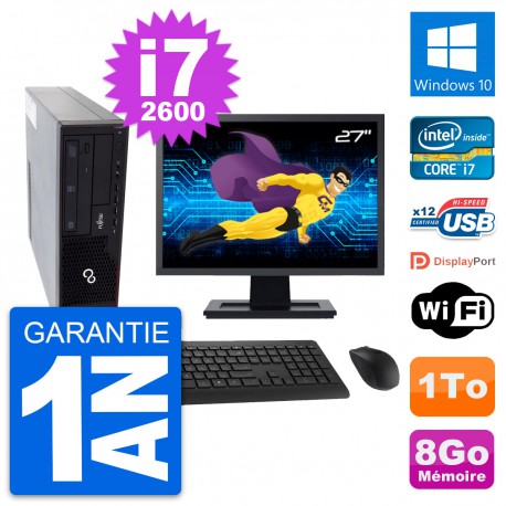 PC Fujitsu E910 DT Ecran 27" Intel i7-2600 RAM 8Go Disque 1To Windows 10 Wifi