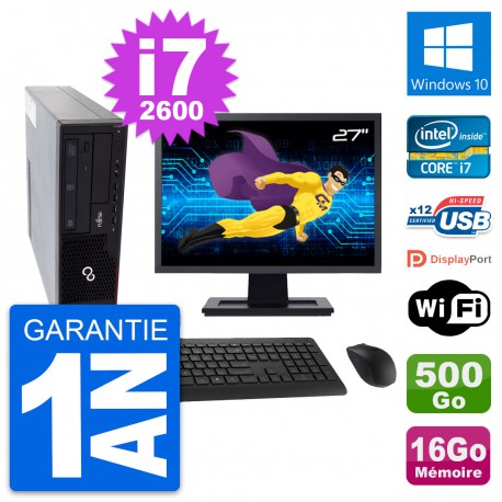 PC Fujitsu E910 DT Ecran 27" Intel i7-2600 RAM 16Go Disque 500Go Windows 10 Wifi