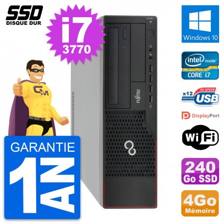 PC Fujitsu Esprimo E910 DT Intel Core i7-3770 RAM 4Go SSD 240Go Windows 10 Wifi