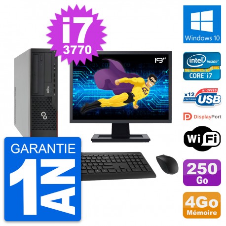 PC Fujitsu E910 DT Ecran 19" Intel i7-3770 RAM 4Go Disque 250Go Windows 10 Wifi