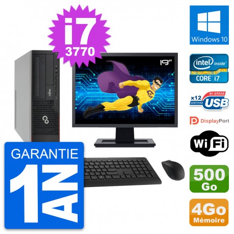 PC Fujitsu E910 DT Ecran 19" Intel i7-3770 RAM 4Go Disque 500Go Windows 10 Wifi