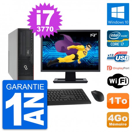 PC Fujitsu E910 DT Ecran 19" Intel i7-3770 RAM 4Go Disque 1To Windows 10 Wifi