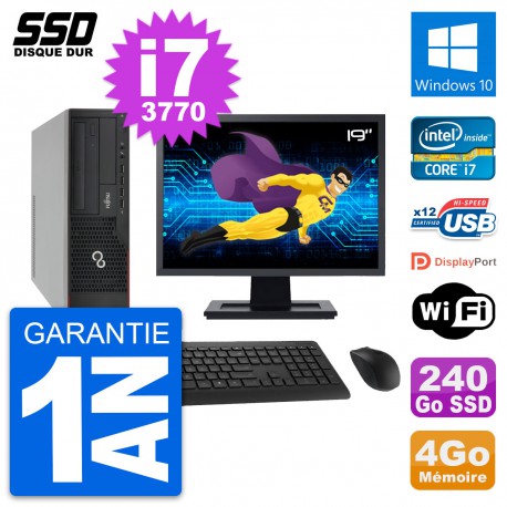 PC Fujitsu E910 DT Ecran 19" Intel i7-3770 RAM 4Go SSD 240Go Windows 10 Wifi