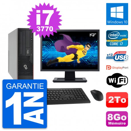 PC Fujitsu E910 DT Ecran 19" Intel i7-3770 RAM 8Go Disque 2To Windows 10 Wifi