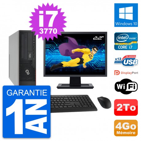 PC Fujitsu E910 DT Ecran 22" Intel i7-3770 RAM 4Go Disque 2To Windows 10 Wifi