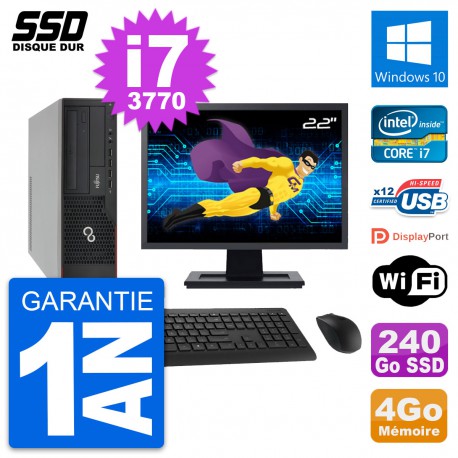 PC Fujitsu E910 DT Ecran 22" Intel i7-3770 RAM 4Go SSD 240Go Windows 10 Wifi