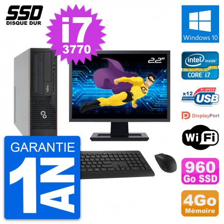 PC Fujitsu E910 DT Ecran 22" Intel i7-3770 RAM 4Go SSD 960Go Windows 10 Wifi
