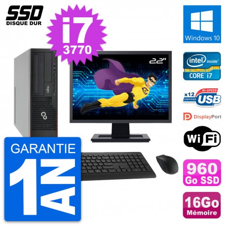 PC Fujitsu E910 DT Ecran 22" Intel i7-3770 RAM 16Go SSD 960Go Windows 10 Wifi