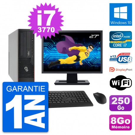 PC Fujitsu E910 DT Ecran 27" Intel i7-3770 RAM 8Go Disque 250Go Windows 10 Wifi