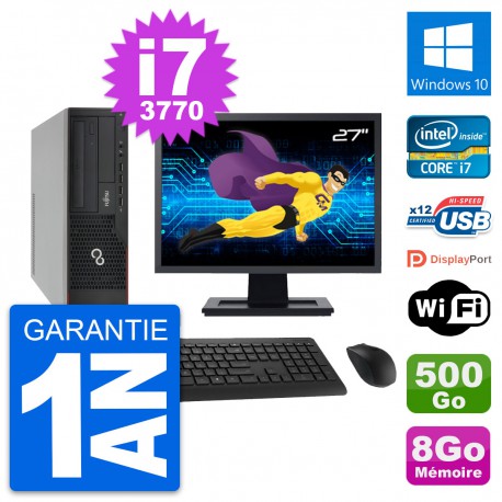 PC Fujitsu E910 DT Ecran 27" Intel i7-3770 RAM 8Go Disque 500Go Windows 10 Wifi