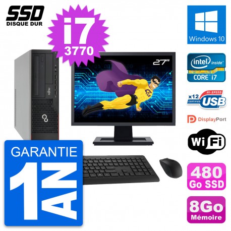 PC Fujitsu E910 DT Ecran 27" Intel i7-3770 RAM 8Go SSD 480Go Windows 10 Wifi