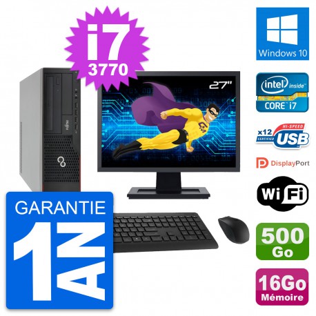 PC Fujitsu E910 DT Ecran 27" Intel i7-3770 RAM 16Go Disque 500Go Windows 10 Wifi