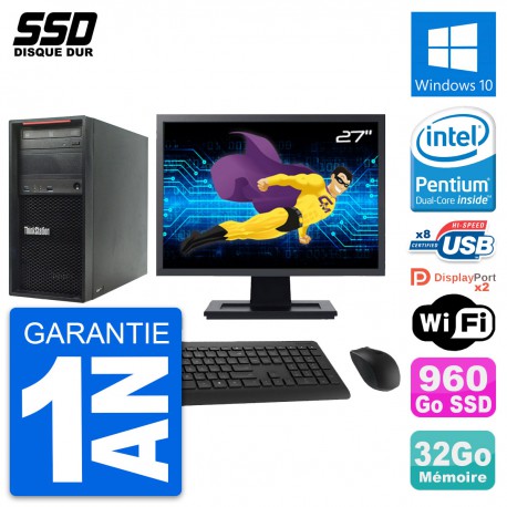 PC Tour Lenovo P300 Ecran 27" Intel G3220 RAM 32Go SSD 960Go Windows 10 Wifi