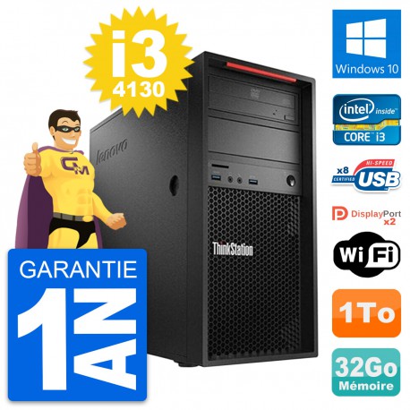 PC Tour Lenovo ThinkStation P300 i3-4130 RAM 32Go Disque Dur 1To Windows 10 Wifi