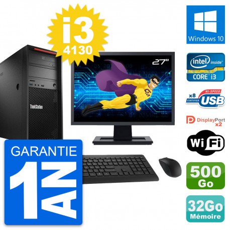 PC Tour Lenovo P300 Ecran 27" Core i3-4130 RAM 32Go Disque 500Go Windows 10 Wifi