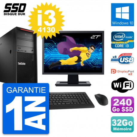 PC Tour Lenovo P300 Ecran 27" Intel i3-4130 RAM 32Go SSD 240Go Windows 10 Wifi