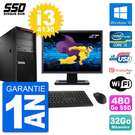 PC Tour Lenovo P300 Ecran 27" Intel i3-4130 RAM 32Go SSD 480Go Windows 10 Wifi