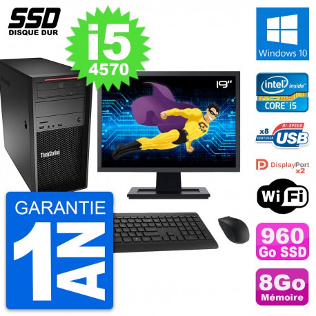 PC Tour Lenovo P300 Ecran 19" Intel i5-4570 RAM 8Go SSD 960Go Windows 10 Wifi