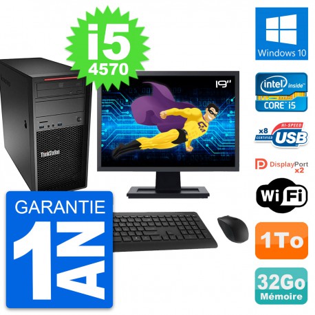 PC Tour Lenovo P300 Ecran 19" Intel i5-4570 RAM 32Go Disque 1To Windows 10 Wifi