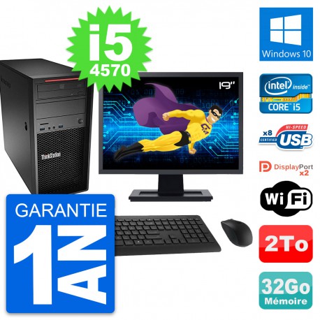 PC Tour Lenovo P300 Ecran 19" Intel i5-4570 RAM 32Go Disque 2To Windows 10 Wifi