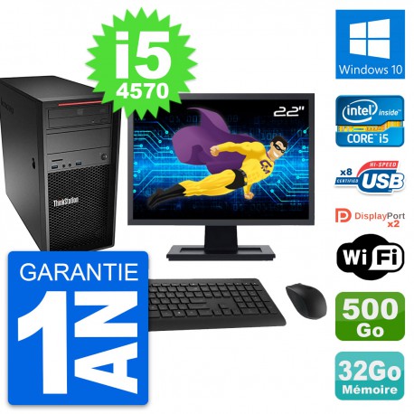 PC Tour Lenovo P300 Ecran 22" Core i5-4570 RAM 32Go Disque 500Go Windows 10 Wifi