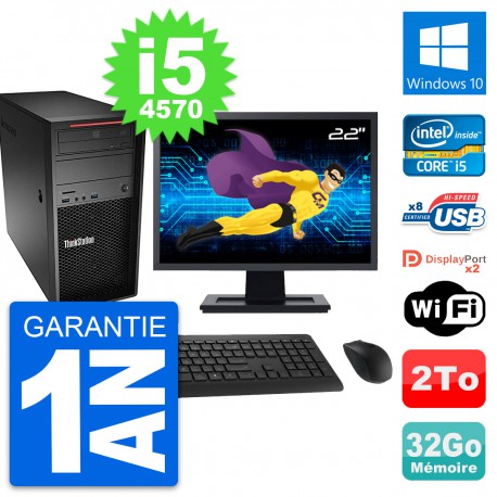 PC Tour Lenovo P300 Ecran 22" Intel i5-4570 RAM 32Go Disque 2To Windows 10 Wifi