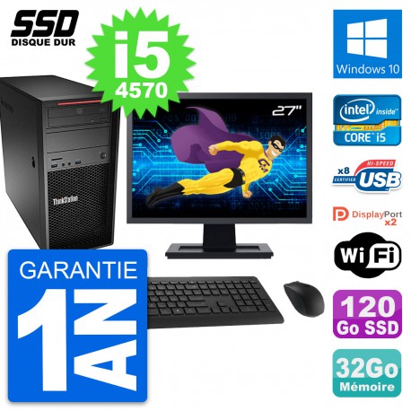 PC Tour Lenovo P300 Ecran 27" Intel i5-4570 RAM 32Go SSD 120Go Windows 10 Wifi