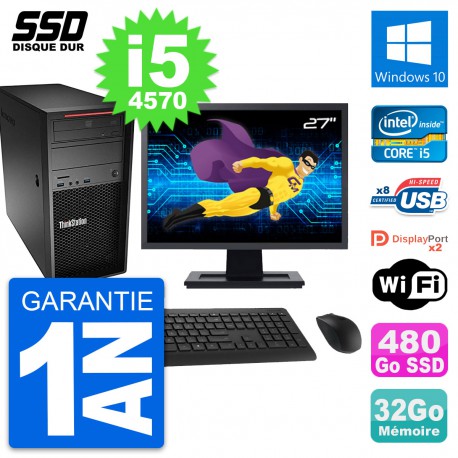 PC Tour Lenovo P300 Ecran 27" Intel i5-4570 RAM 32Go SSD 480Go Windows 10 Wifi
