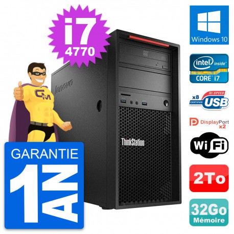PC Tour Lenovo ThinkStation P300 i7-4770 RAM 32Go Disque Dur 2To Windows 10 Wifi