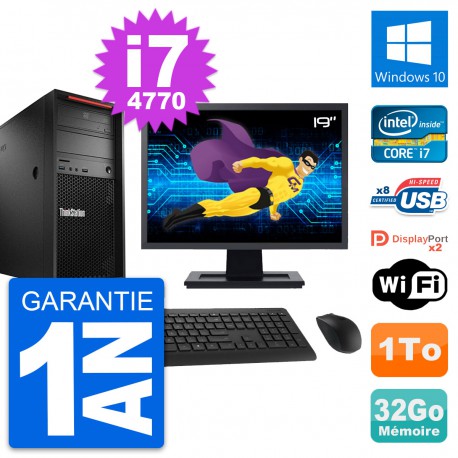 PC Tour Lenovo P300 Ecran 19" Intel i7-4770 RAM 32Go Disque 1To Windows 10 Wifi
