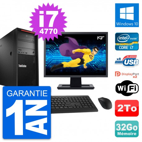 PC Tour Lenovo P300 Ecran 19" Intel i7-4770 RAM 32Go Disque 2To Windows 10 Wifi